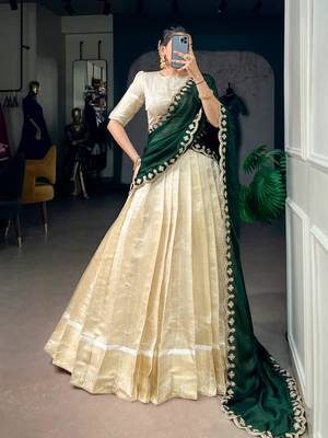 off white jacquard woven traditional lehenga choli 1