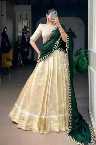 off white jacquard woven traditional lehenga choli