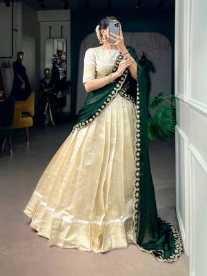 off white jacquard woven traditional lehenga choli 2