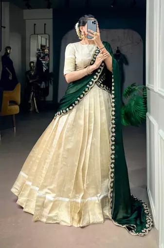 off white jacquard woven traditional lehenga choli
