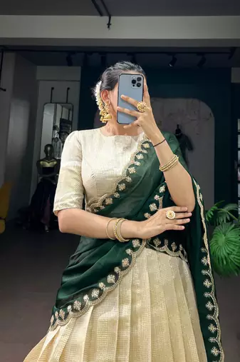 off white jacquard woven traditional lehenga choli