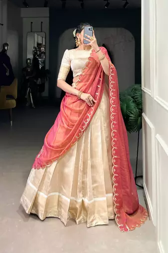 off white jacquard woven traditional lehenga choli