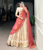 off white jacquard woven traditional lehenga choli