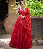 red georgette embroidered fashion lehenga choli upto 42