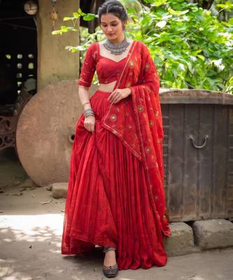 red georgette embroidered fashion lehenga choli upto 42 2