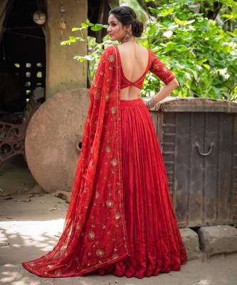 red georgette embroidered fashion lehenga choli upto 42 5