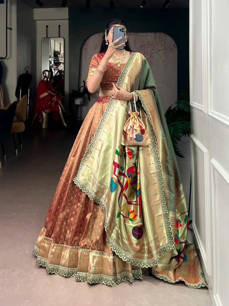 copper organza woven traditional lehenga choli