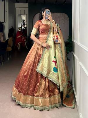 copper organza woven traditional lehenga choli 2