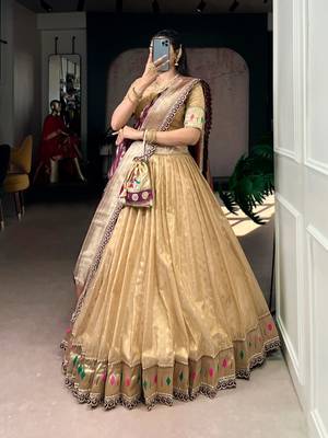 gold organza woven traditional lehenga choli 2