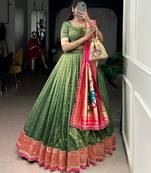olive organza woven traditional lehenga choli