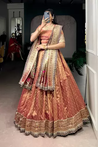 copper organza woven traditional lehenga choli