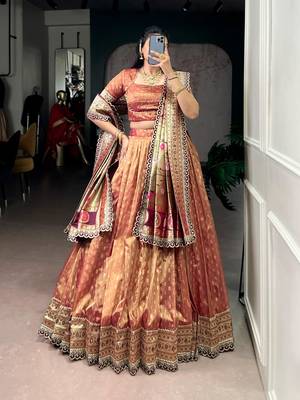 copper organza woven traditional lehenga choli 3