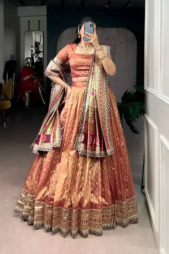 copper organza woven traditional lehenga choli