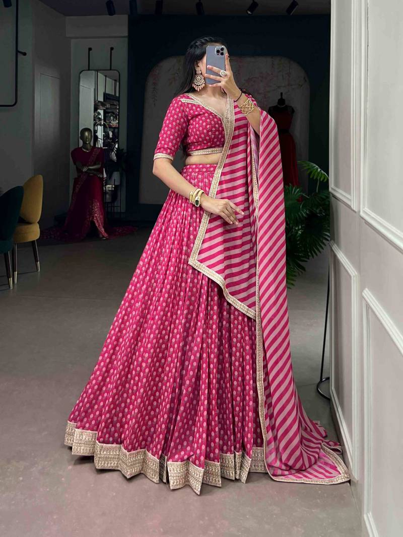 rani pink georgette embroidered traditional lehenga choli
