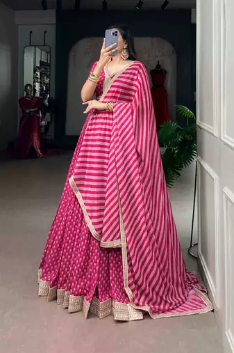 rani pink georgette embroidered traditional lehenga choli