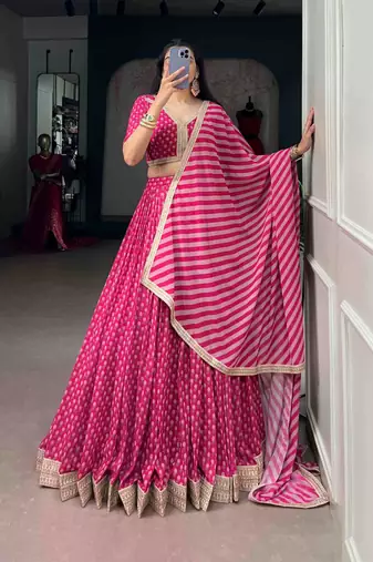 rani pink georgette embroidered traditional lehenga choli