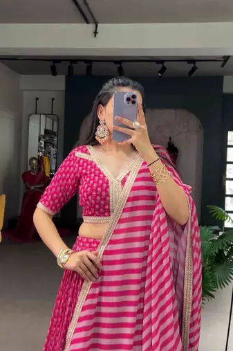 rani pink georgette embroidered traditional lehenga choli