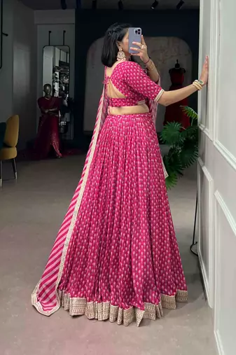 rani pink georgette embroidered traditional lehenga choli