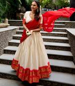 cream cotton poly woven traditional lehenga choli
