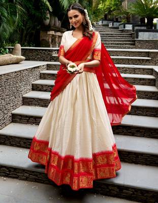 cream cotton poly woven traditional lehenga choli 2