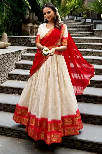 cream cotton poly woven traditional lehenga choli