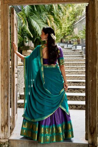 purple cotton poly woven traditional lehenga choli
