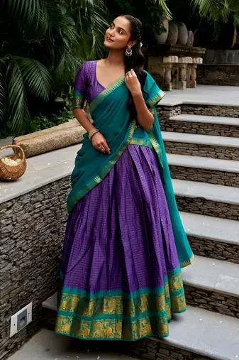 purple cotton poly woven traditional lehenga choli