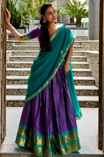 purple cotton poly woven traditional lehenga choli