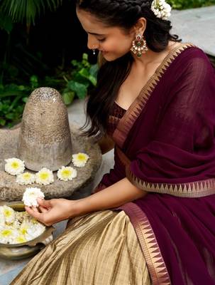 gold cotton poly woven traditional lehenga choli 1