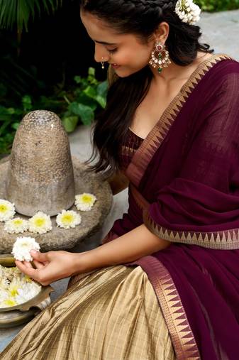 gold cotton poly woven traditional lehenga choli