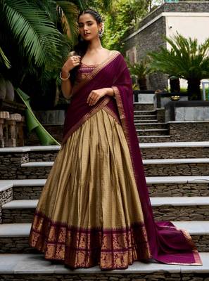 gold cotton poly woven traditional lehenga choli 2