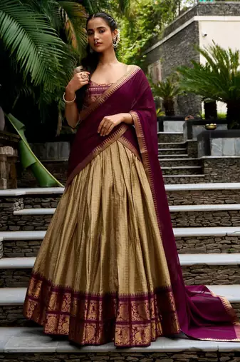 gold cotton poly woven traditional lehenga choli