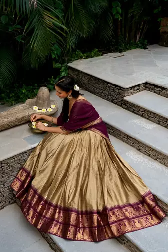gold cotton poly woven traditional lehenga choli