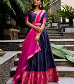 navy blue cotton poly woven traditional lehenga choli