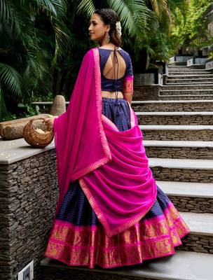 navy blue cotton poly woven traditional lehenga choli 2