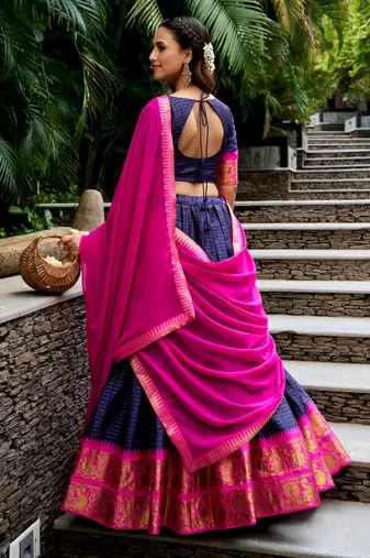 navy blue cotton poly woven traditional lehenga choli