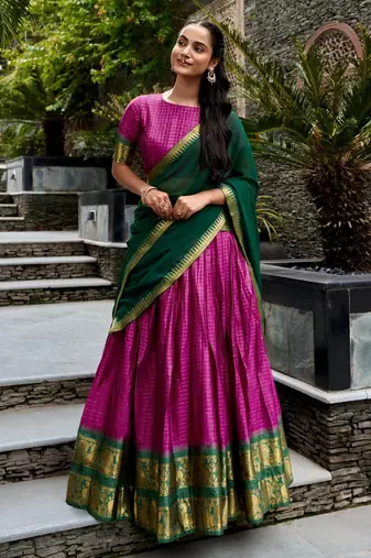 magenta cotton poly woven traditional lehenga choli