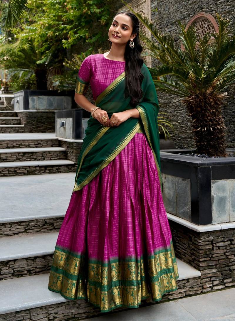 magenta cotton poly woven traditional lehenga choli