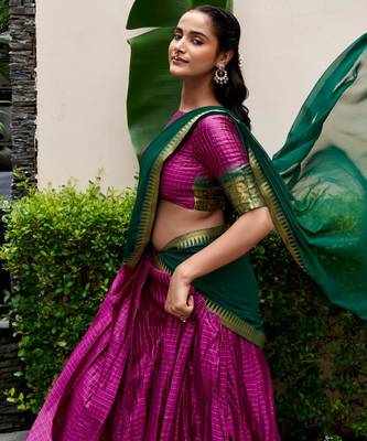 magenta cotton poly woven traditional lehenga choli 2