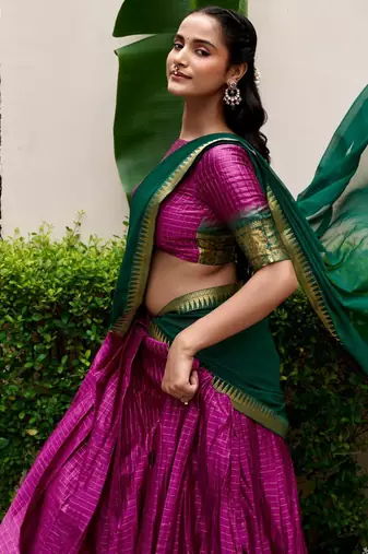 magenta cotton poly woven traditional lehenga choli