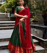 dark green cotton poly woven traditional lehenga choli