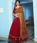 maroon silk blend embroidered traditional lehenga choli