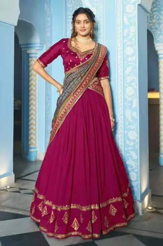 rani pink silk blend embroidered traditional lehenga choli