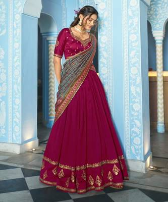 rani pink silk blend embroidered traditional lehenga choli 2