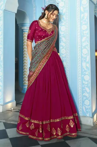 rani pink silk blend embroidered traditional lehenga choli