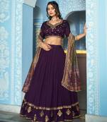 dark purple silk blend embroidered traditional lehenga choli