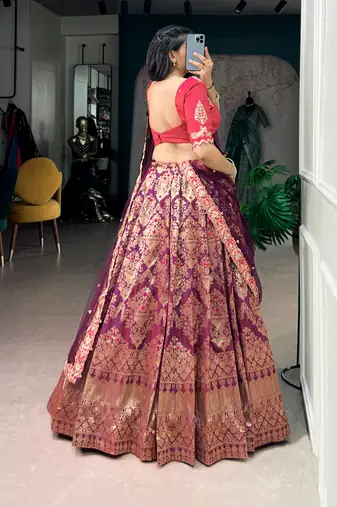 wine silk blend hand woven traditional lehenga choli