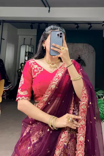 wine silk blend hand woven traditional lehenga choli