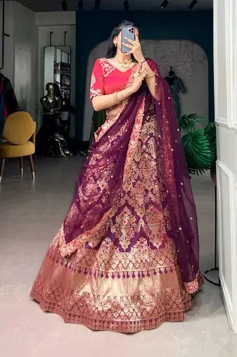 wine silk blend hand woven traditional lehenga choli