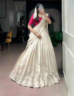 off white silk blend hand woven traditional lehenga choli 1